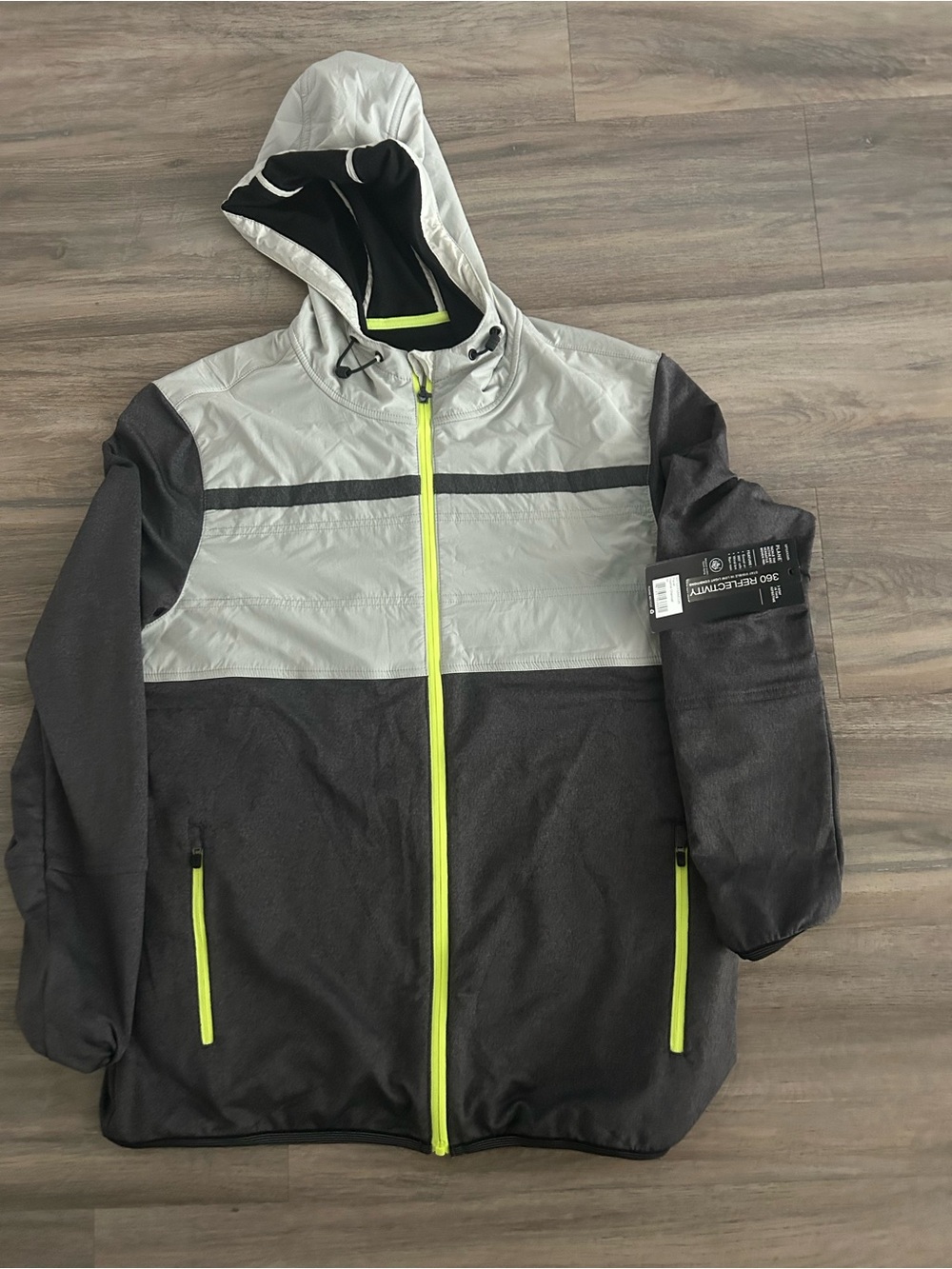 MPG White and Neon Yellow-Trim Hooded Athletic Jacket NWT